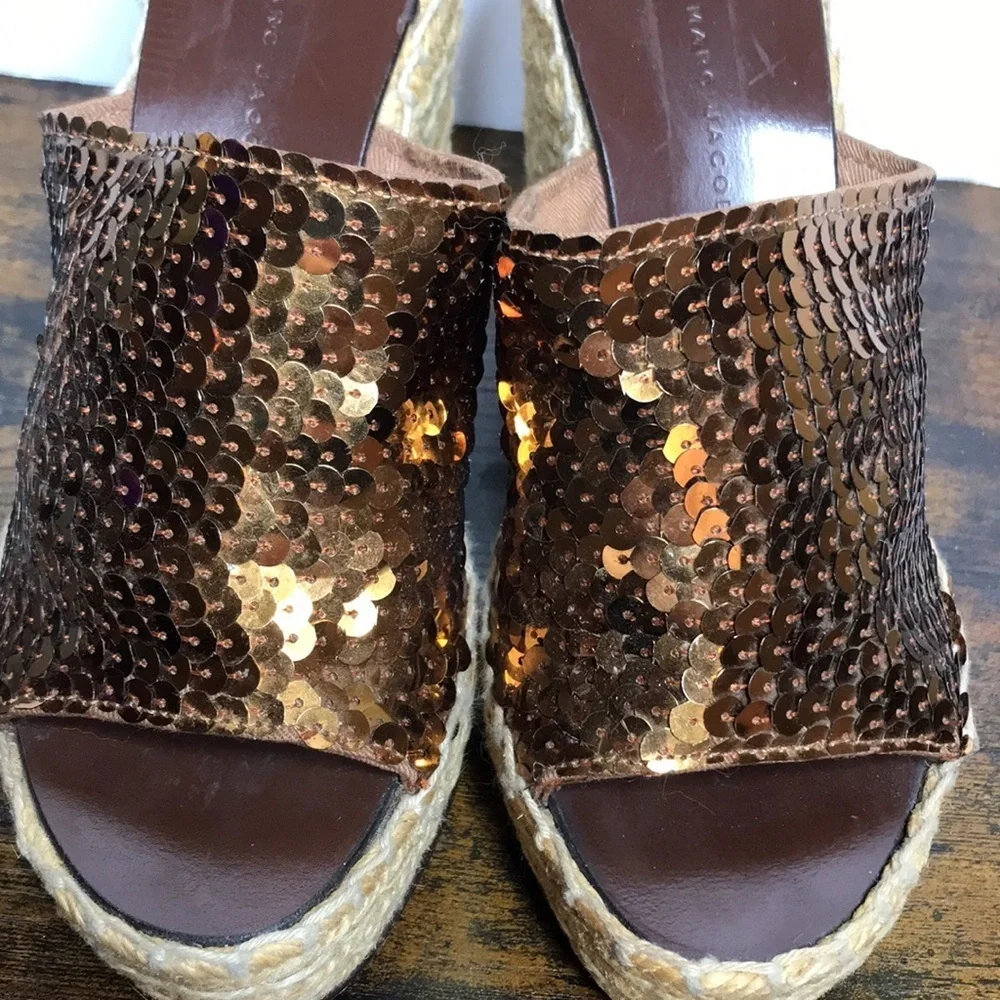 Marc by Marc Jacobs Bronze Sequence Platform Wedge Slip On Sandals 37 /6.5-7 Y2K